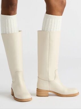 Steve Madden Riggs Bone Cream Knee-High Women's Riding Moto Boots Size 6.5
